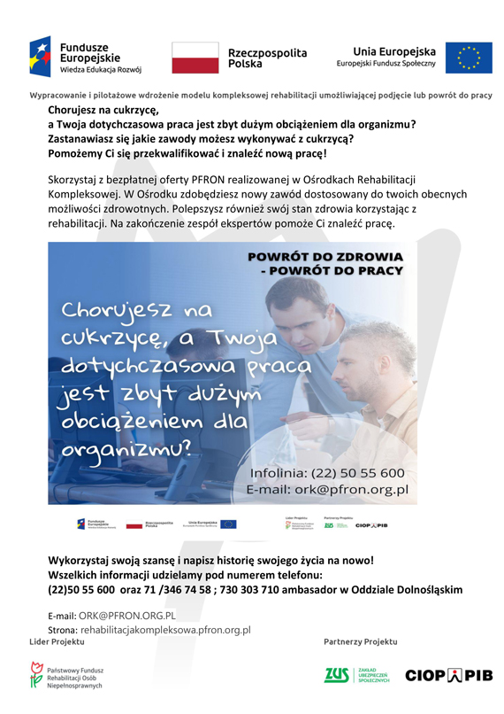 Plakat numer 1 dotyczący programu wsparcia dla osób chorych na cukrzycę