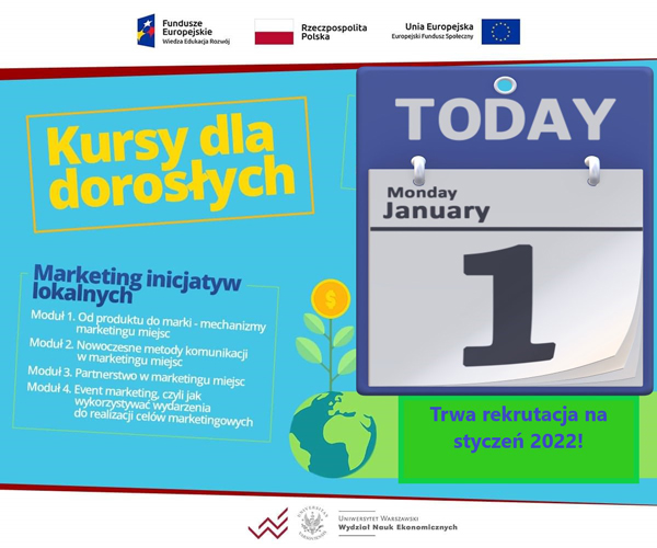 Ulotka Uniwersytetu Warszawskiego z informacją o kursacch dla dorosłych