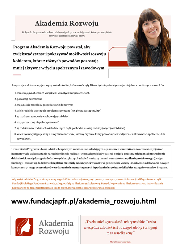 Plakat Akademii Rozwoju dla kobiet